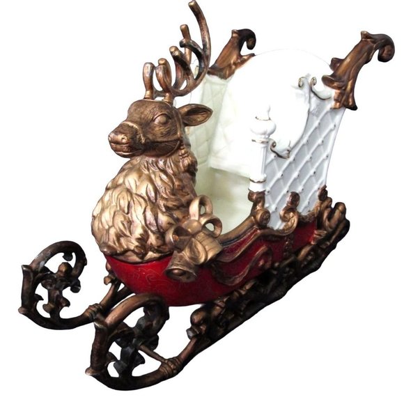 Intricate Reindeer Head Porcelain Ceramic Sleigh EUC Vintage Dillard's 1990's - Picture 2 of 16